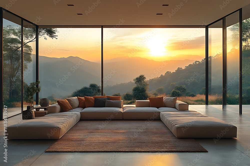 Fototapeta premium Sunset view from modern living room.