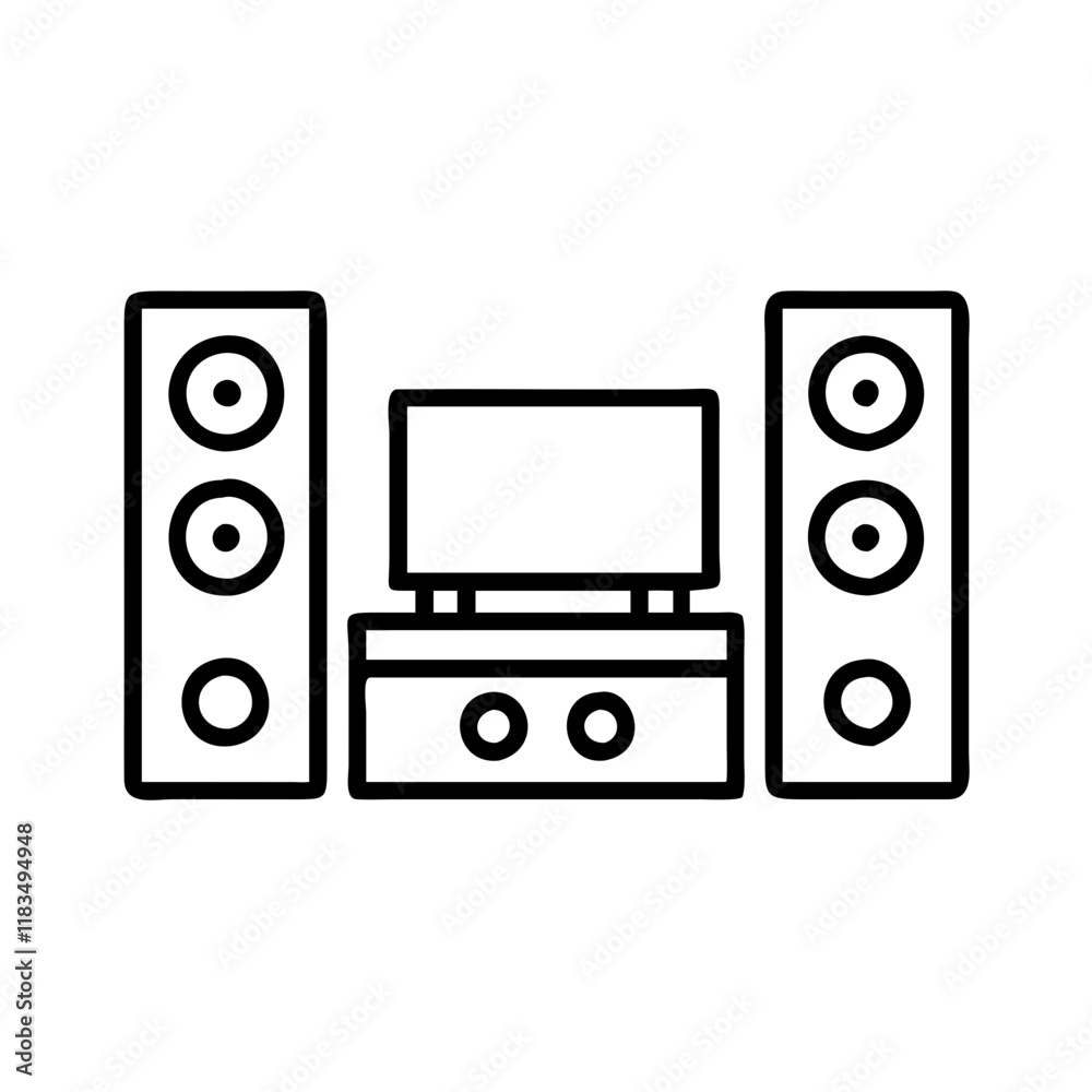 home theater system icon, electronics line art, electronics vector - simple black line art icon of home theater system perfect for logos, and electronics-themed designs. home theater system icon, electronics line art, electronics vector - simple black line art icon of home theater system perfect for logos, and electronics-themed designs.