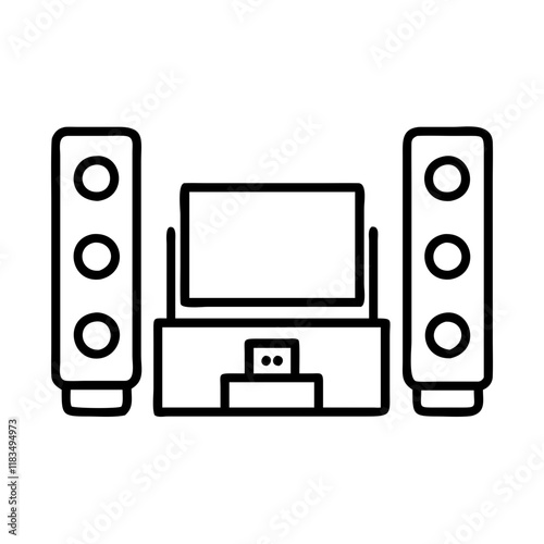 home theater system icon, electronics line art, electronics vector - simple black line art icon of home theater system perfect for logos, and electronics-themed designs.