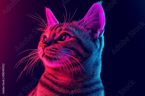 Vibrant Colorful Cat Portrait Against a Dark Background