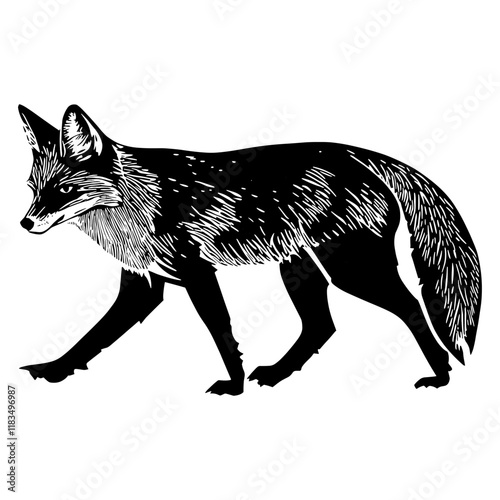 Fox wood block print wildlife animal white vector