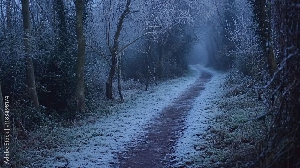 Obraz premium Enchanted Winter Path: A Frosty Forest Trail