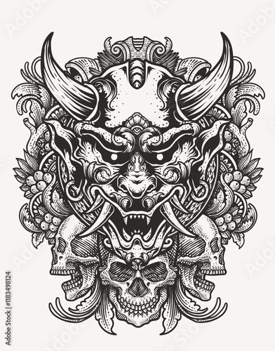 Isolated vector hannya mask, Traditional japanese demon mask - Vector illustration