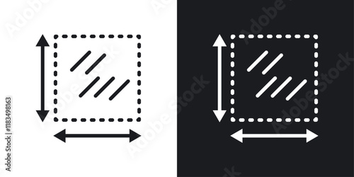 Area and dimension icons set in black and white strokes