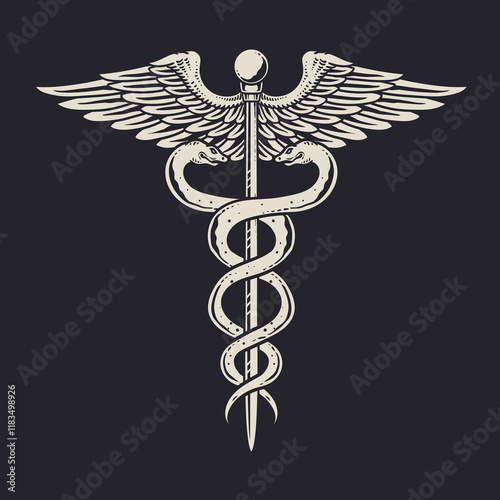 Caduceus medical symbol hand drawn vector on white background
