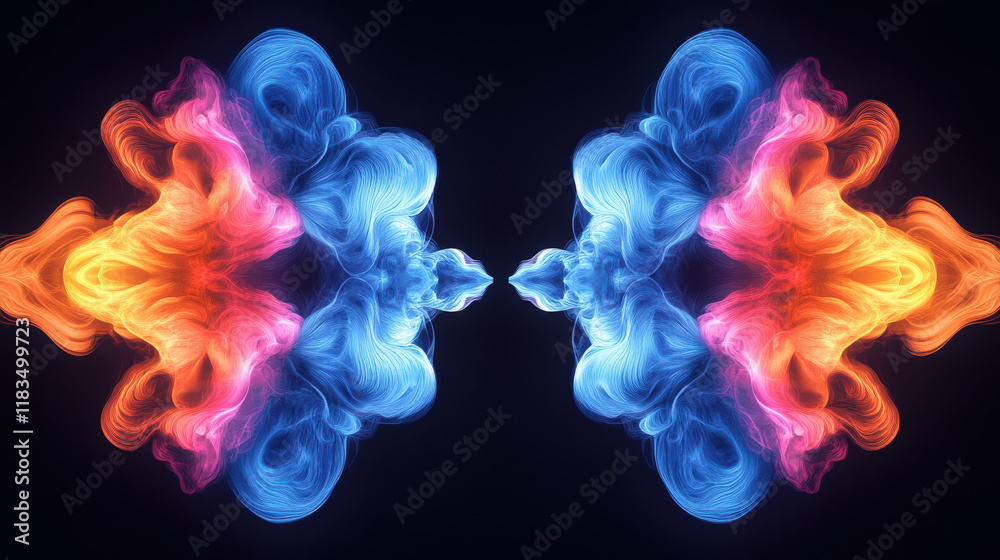Obraz premium Symmetrical colorful smoke with a black background