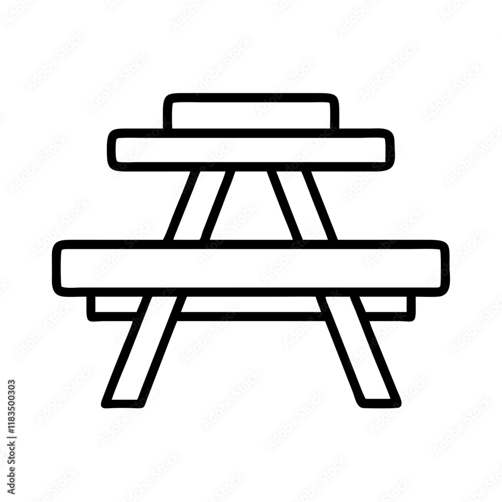 picnic table icon, furniture line art, furniture vector - simple black line art icon of picnic table perfect for logos, and furniture-themed designs. picnic table icon, furniture line art, furniture vector - simple black line art icon of picnic table perfect for logos, and furniture-themed designs.