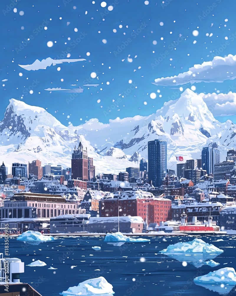 Obraz premium Amciville Antarctica Travel Poster Flat Illustration Print Decor Gift Canvas Wall Art Gift