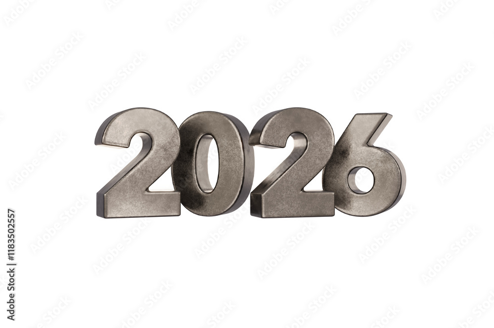 3D Illustration, font 2026 background new year , Metallic surface