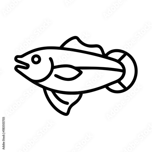 hake icon, fish line art, fish vector - simple black line art icon of hake perfect for logos, and fish-themed designs.