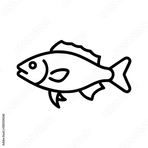 nile perch icon, fish line art, fish vector - simple black line art icon of nile perch perfect for logos, and fish-themed designs.