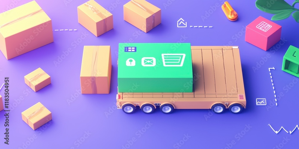 Colorful Delivery Concept with Cargo and Boxes Colorful Delivery Concept with Cargo and Boxes