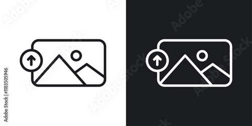 Upload photo icons set in black and white strokes