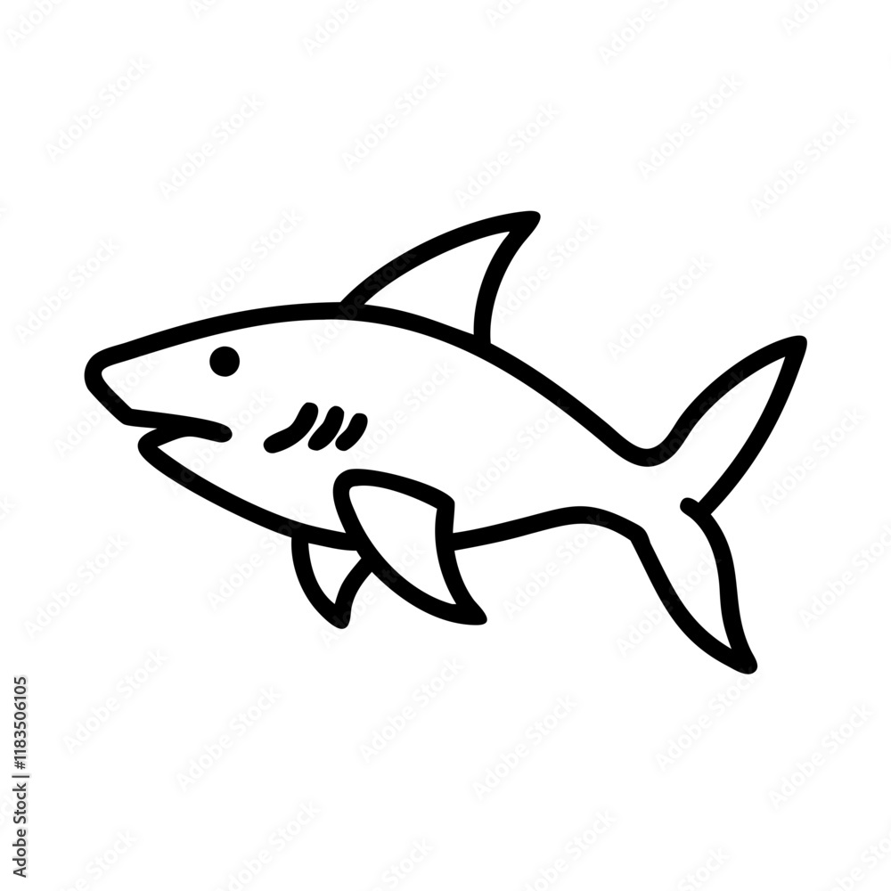 tiger shark icon, fish line art, fish vector - simple black line art icon of tiger shark perfect for logos, and fish-themed designs. tiger shark icon, fish line art, fish vector - simple black line art icon of tiger shark perfect for logos, and fish-themed designs.