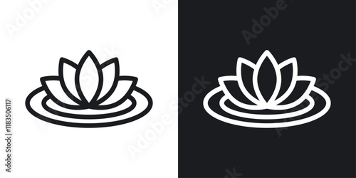 Water lily icons set in black and white strokes