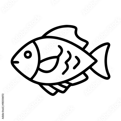 tilapia icon, fish line art, fish vector - simple black line art icon of tilapia perfect for logos, and fish-themed designs.