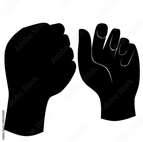 set of hand silhouettes isolated on white, Human hand gestures, collection of black hands, flat, silhouette hands pose collection, Vector illustration.