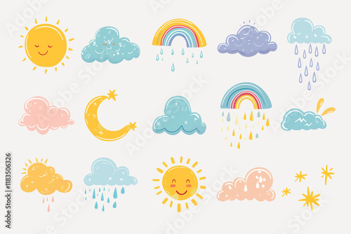 Cute weather vector set