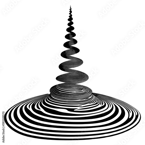 Cone flat line illusion spiral black white vector