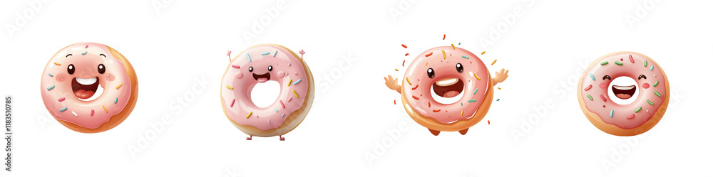 Obraz premium A cartoon pink donut character with a big smile, isolated on a white background. Collection Png.