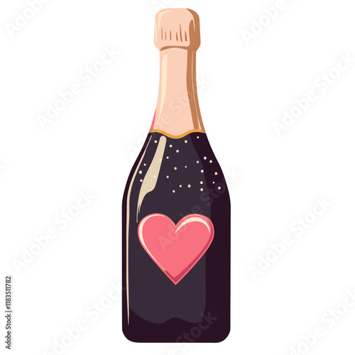 Valentines champagne bottle illustration beverage vector