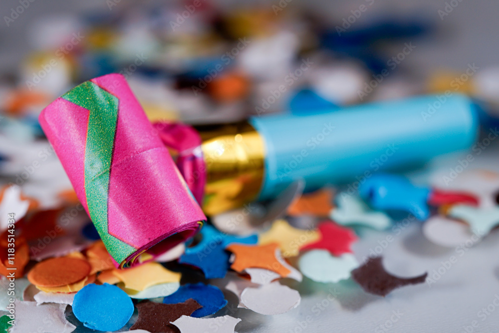 Fototapeta premium Colourful party kazoo horn stillife concept photo