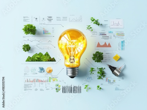 Innovative renewable energy initiative showcasing lifecycle assessment in a modern office environment with infographics