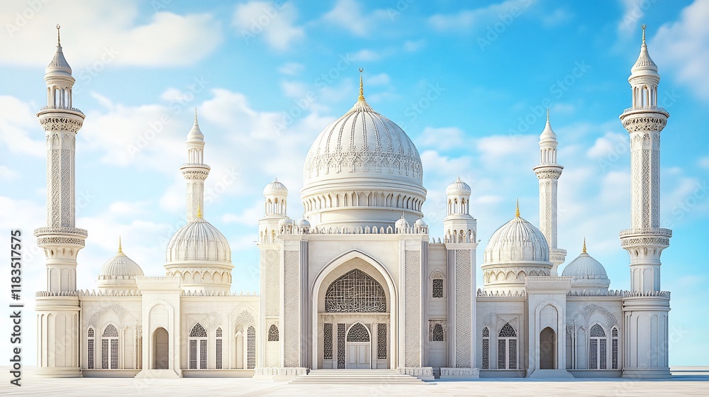 Obraz premium Majestic White Mosque under a Bright Sky: Architectural Marvel