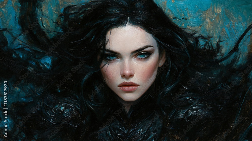 Dark-Haired Woman, Mysterious Portrait, Digital Art, Fantasy Beauty Dark-Haired Woman, Mysterious Portrait, Digital Art, Fantasy Beauty