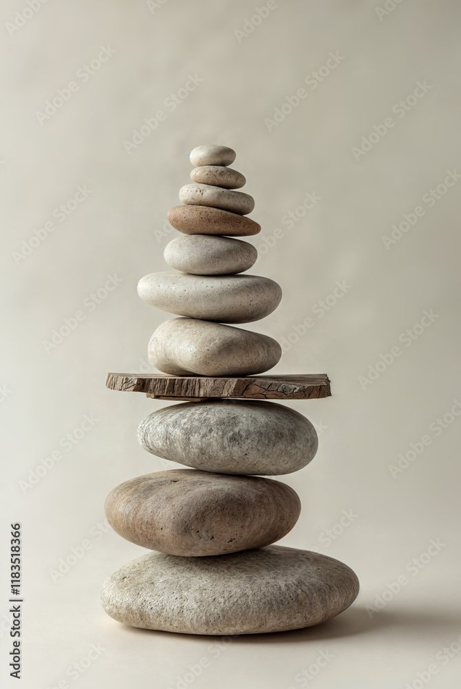 pyramid of stones concept of balance and ecology . Generative AI pyramid of stones concept of balance and ecology . Generative AI