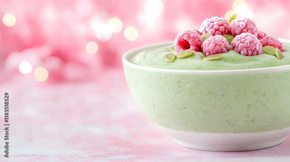 Vibrant smoothie bowl featuring a blend of fresh greens, topped with assorted fruits and seeds, showcasing a healthy and colorful breakfast option Vibrant smoothie bowl featuring a blend of fresh greens, topped with assorted fruits and seeds, showcasing a healthy and colorful breakfast option