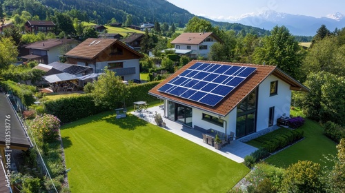 Wallpaper Mural Sustainable energy initiatives promoting user experience in residential homes alpine region digital imagery green environment aerial view solar power concept Torontodigital.ca