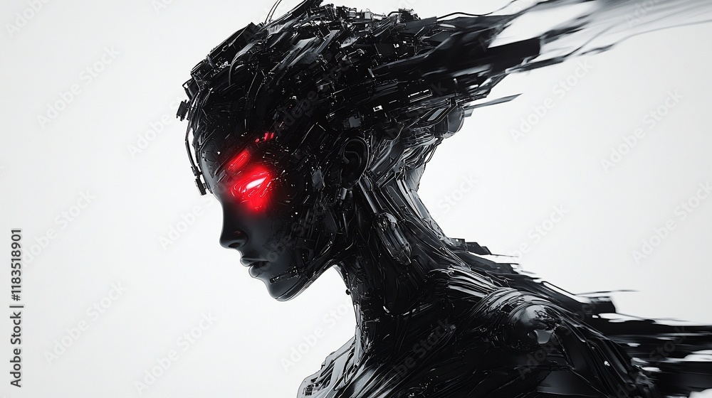 Fototapeta premium Cyberpunk Woman: A Digital Portrait of a Futuristic Female Android