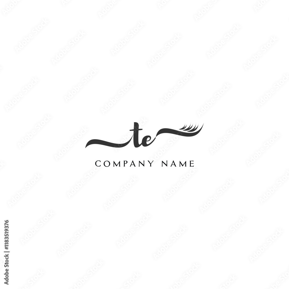 Minimalist TE Logo Design with Abstract Feather Element Minimalist TE Logo Design with Abstract Feather Element