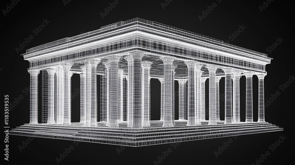 Obraz premium Wireframe Model of a Classical Greek Temple