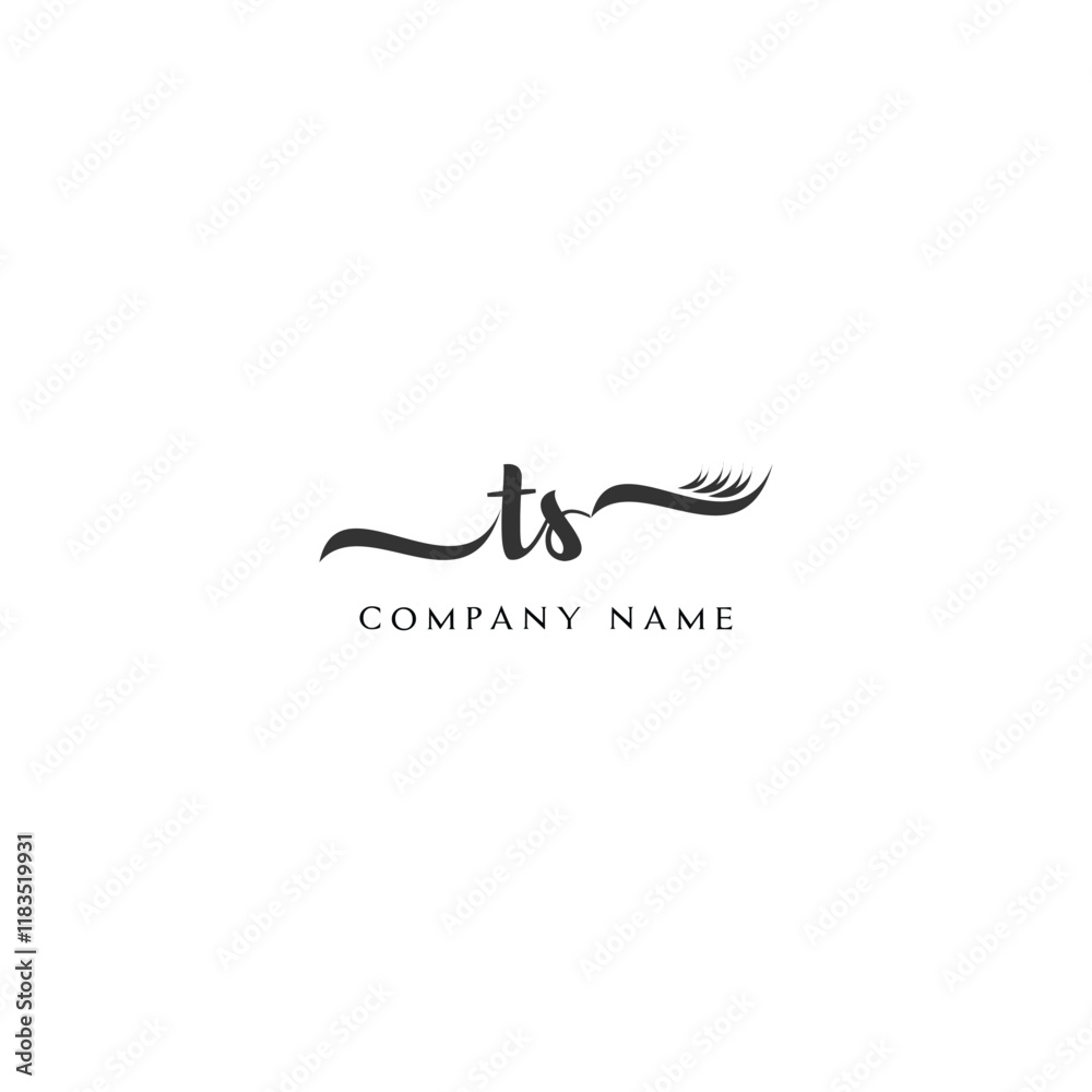 Minimalist TS Logo Design with Abstract Feather Element Minimalist TS Logo Design with Abstract Feather Element