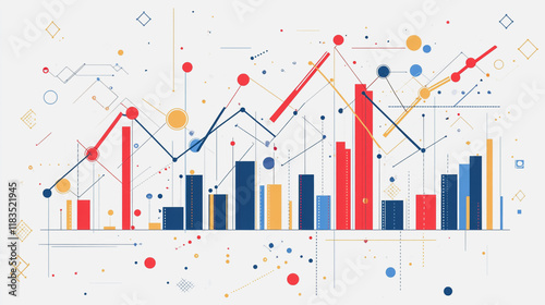 Abstract white background with Colorful charts and graphs with statistics to innovative analyze business potential and forecast future development of companies growth