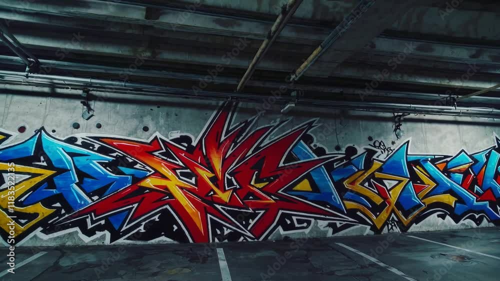 Vivid Urban Graffiti Art in Underground Parking Lot