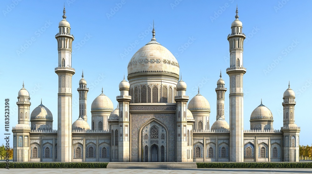 Obraz premium Magnificent Islamic Mosque Architecture: A 3D Render of a Grand Mosque