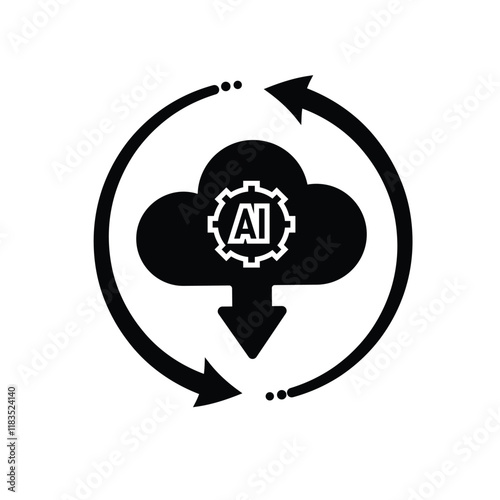 ai icon. Cloud Computing with arrow circle, icons include network, Download and Upload. for computers, technology. Solid design style. vector design template