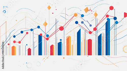 Abstract white background with Colorful charts and graphs with statistics to innovative analyze business potential and forecast future development of companies growth