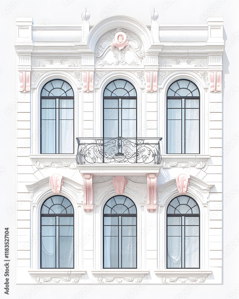 Obraz premium Elegant architectural facade city center building design urban environment front view classic style