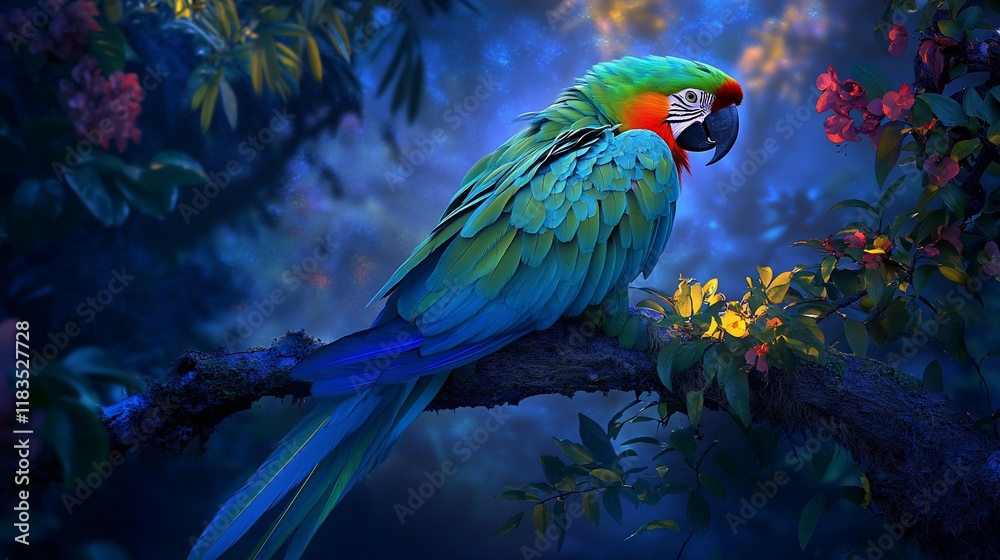 Obraz premium Majestic Macaw in a Tropical Twilight