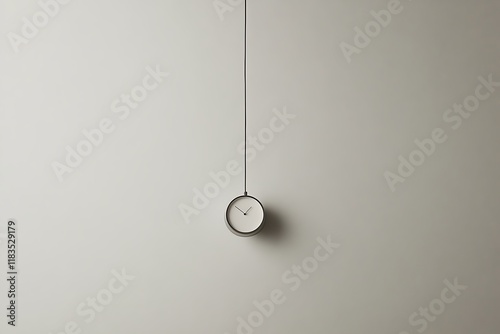 Minimalist wall clock hangs, white room, design photo