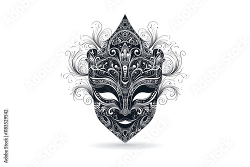 Intricate mask design featuring ornate patterns and swirls, symb