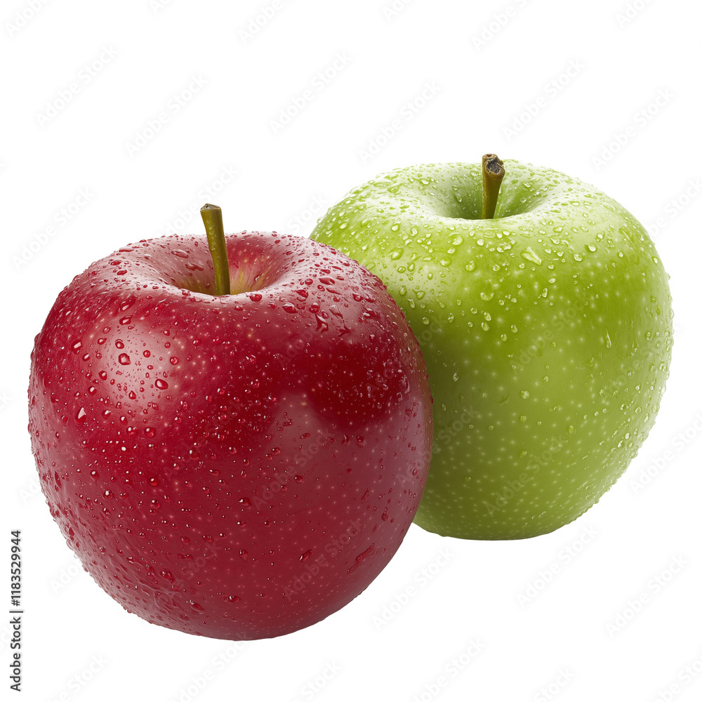 Green and red apples isolated on a transparent background, soft lighting, high-resolution, hyper-realistic, professional photography with sharp focus, clear soft shadows. Green and red apples isolated on a transparent background, soft lighting, high-resolution, hyper-realistic, professional photography with sharp focus, clear soft shadows.