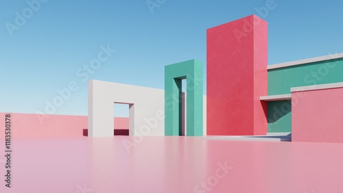 Fototapeta Naklejka Na Ścianę i Meble -  3d illustration of abstract minimal architecture background, geometric architectural design, 3d rendering