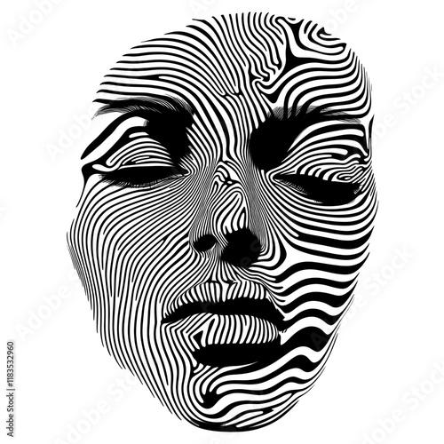Human face line illusion element black white lines vector