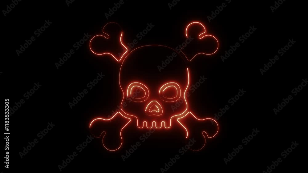 Glowing Neon Skull and Crossbones Icon, Danger and Deadly Warning Symbol, HD Video Motion Graphic Animation on Black Background Glowing Neon Skull and Crossbones Icon, Danger and Deadly Warning Symbol, HD Video Motion Graphic Animation on Black Background