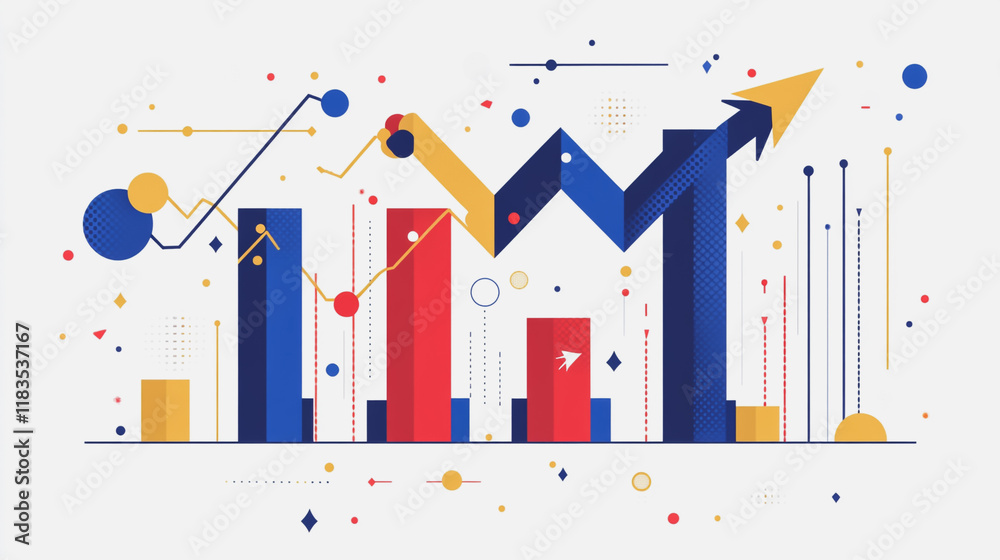 Naklejka premium Abstract white background with Colorful charts and graphs with statistics to innovative analyze business potential and forecast future development of companies growth